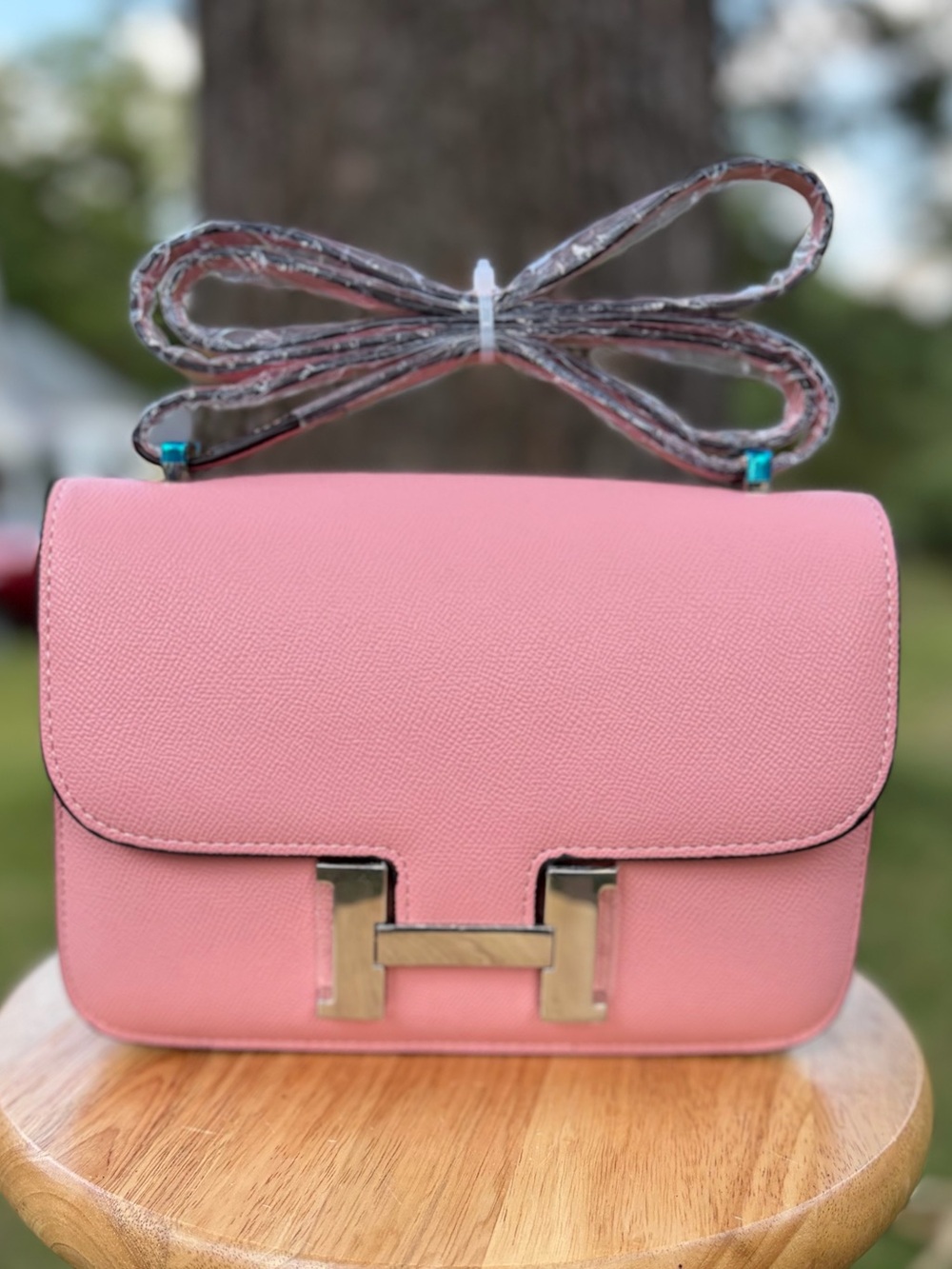 Pink Real Leather Shoulder/Crossbody Bag with Gold Hardware and H closure